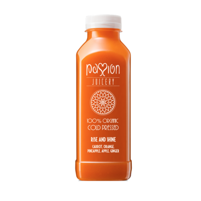 Passion Juicery Rise and Shine 475ml Organic Cold Pressed Juice 30 Day Life From Press