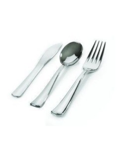 Silver Plastic Cutlery Set 50 Units