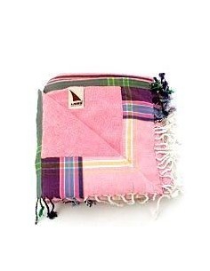 Lamu Kikoy Sarong Towel, Pale Pink With Purple